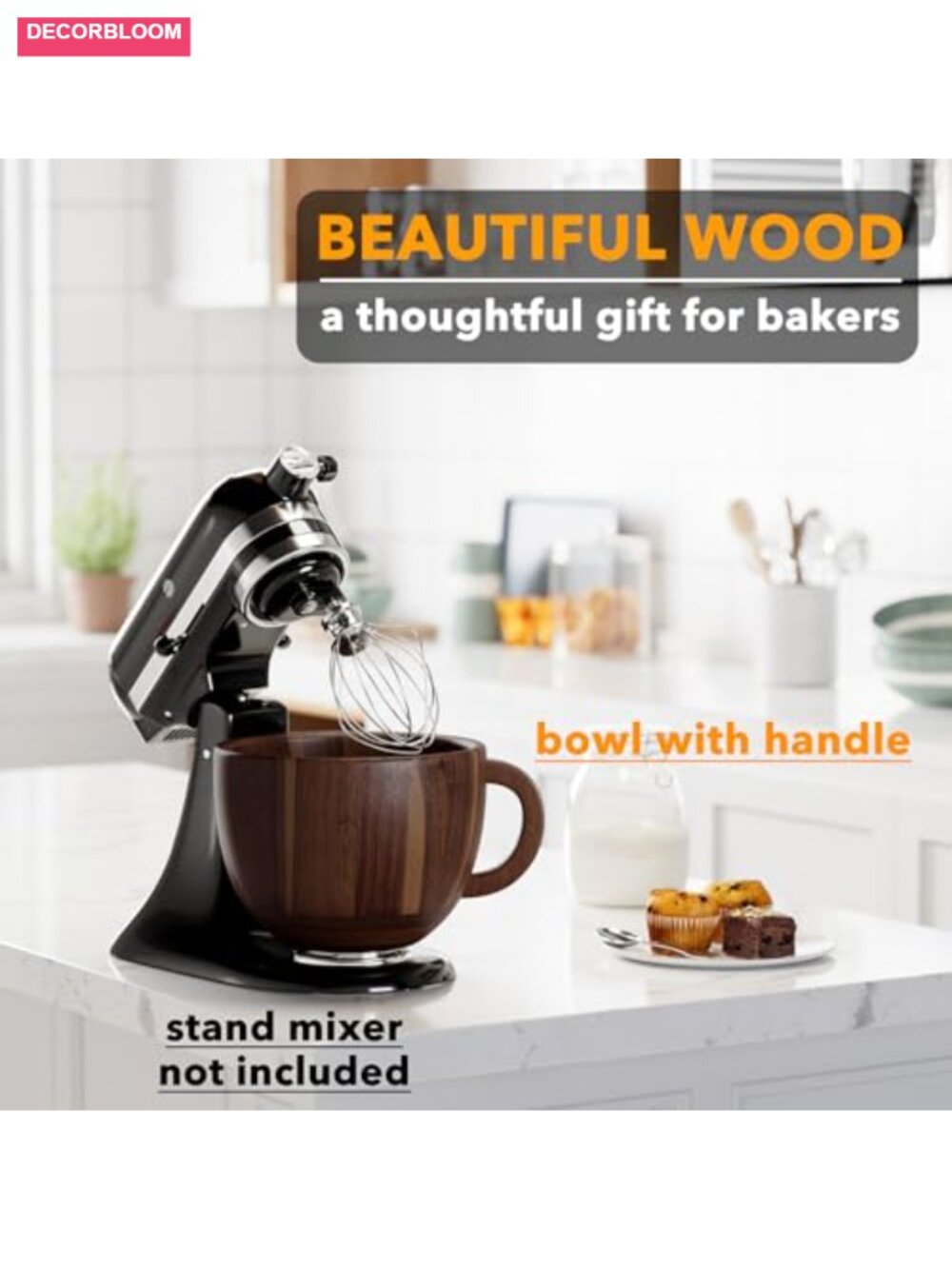 Acacia Wood Mixing Bowl with Handle for Stand Mixer - Picture 3 of 5